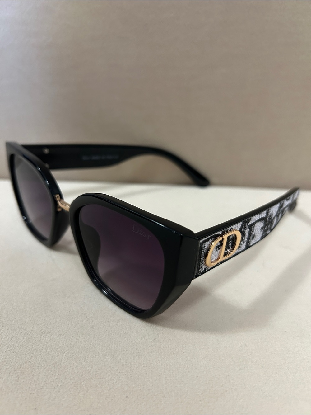 Dior Black Cat-Eye Sunglasses with Gold CD Accent